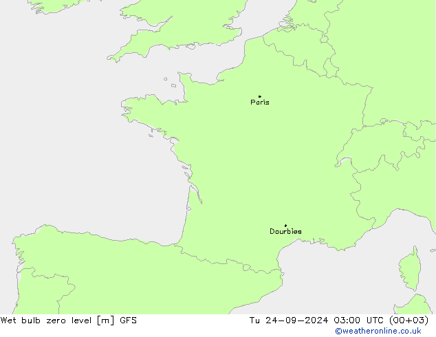 Wet bulb zero level GFS mar 24.09.2024 03 UTC