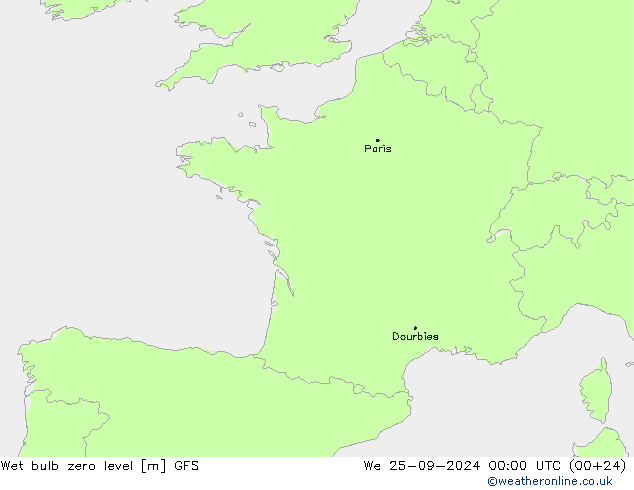 Wet bulb zero level GFS We 25.09.2024 00 UTC