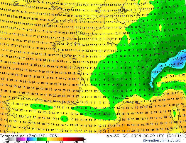 Temperature (2m) GFS Mo 30.09.2024 00 UTC