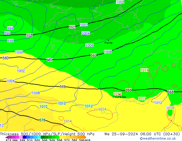 Thck 500-1000hPa GFS We 25.09.2024 06 UTC