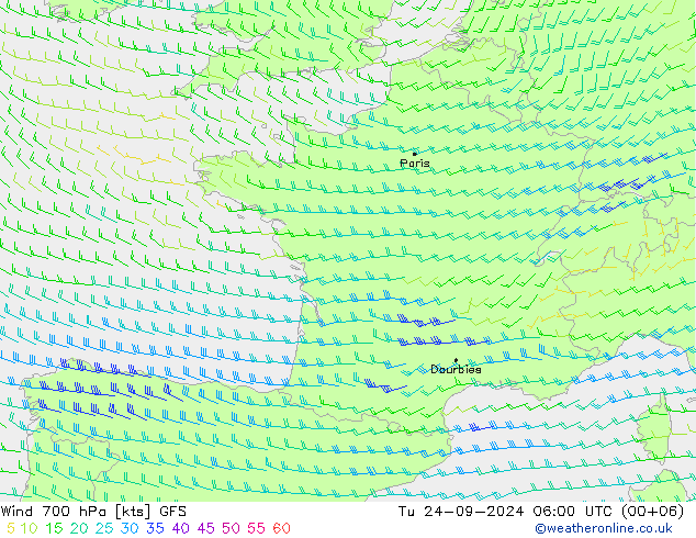 ветер 700 гПа GFS вт 24.09.2024 06 UTC