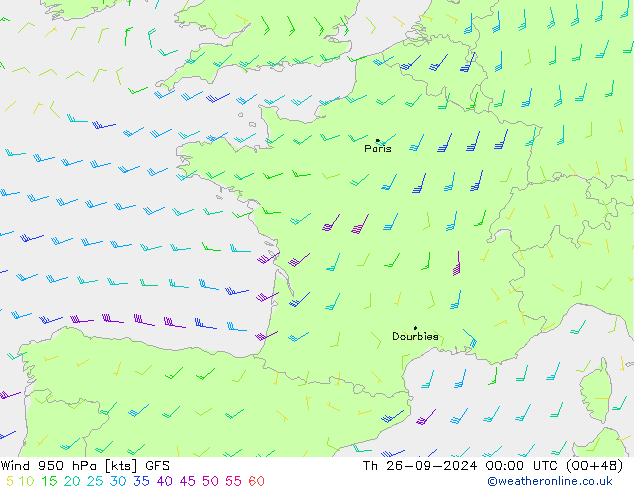 Wind 950 hPa GFS Th 26.09.2024 00 UTC