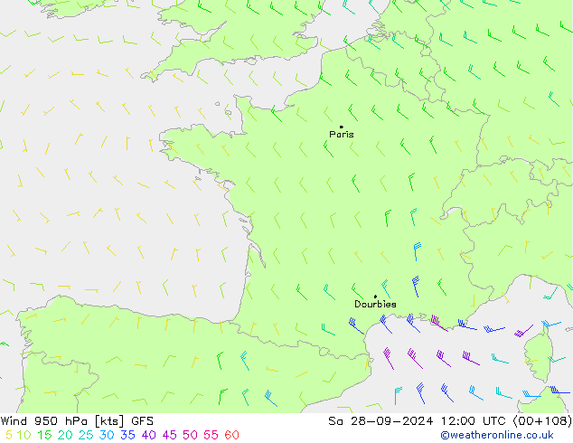 Wind 950 hPa GFS So 28.09.2024 12 UTC