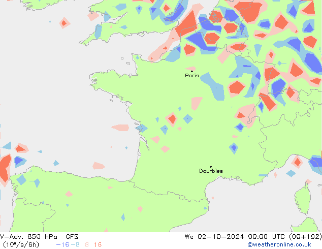 V-Adv. 850 hPa GFS We 02.10.2024 00 UTC