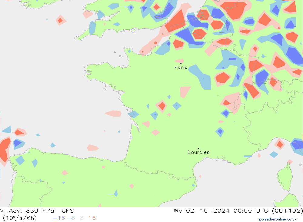 V-Adv. 850 hPa GFS We 02.10.2024 00 UTC