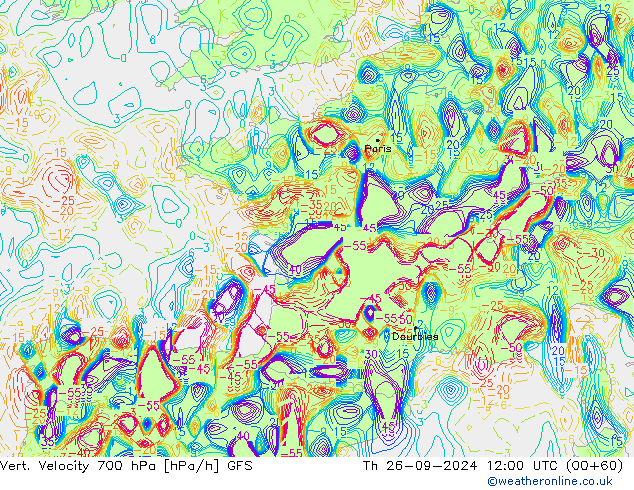 Vert. snelheid 700 hPa GFS do 26.09.2024 12 UTC