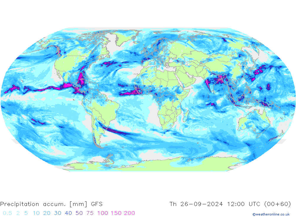 Precipitation accum. GFS Čt 26.09.2024 12 UTC