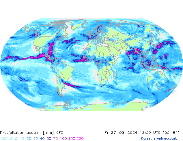 Precipitación acum. GFS vie 27.09.2024 12 UTC