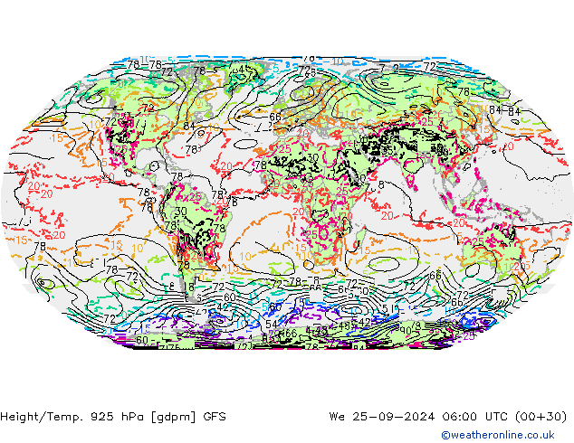 Height/Temp. 925 гПа GFS ср 25.09.2024 06 UTC