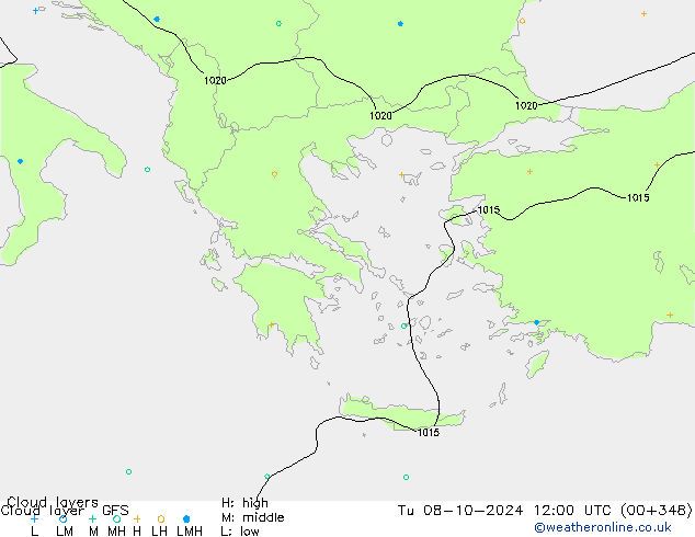 Cloud layer GFS  08.10.2024 12 UTC