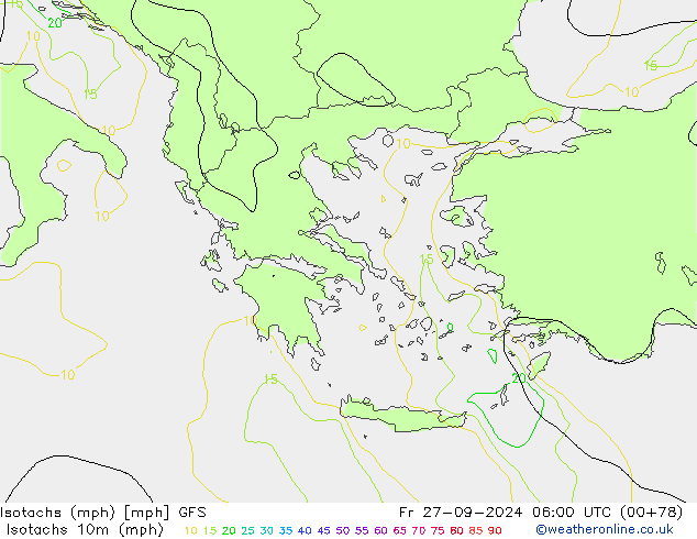 Isotaca (mph) GFS vie 27.09.2024 06 UTC