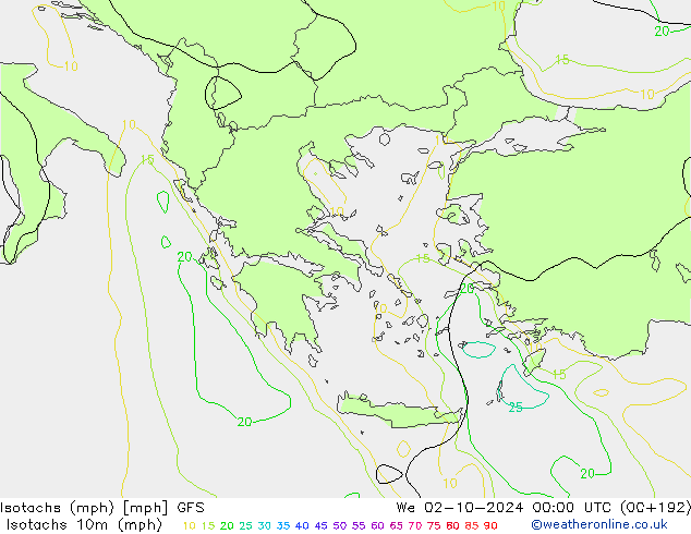 Isotaca (mph) GFS mié 02.10.2024 00 UTC