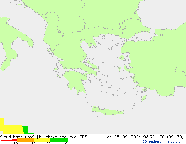 Cloud base (low) GFS mié 25.09.2024 06 UTC