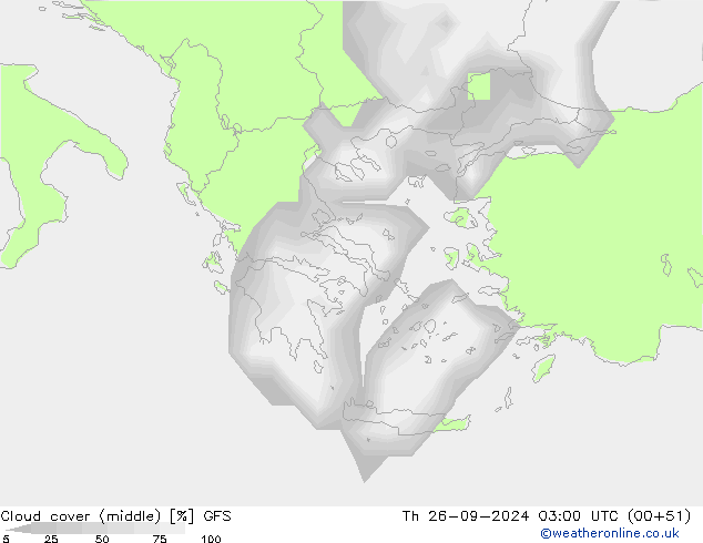 Cloud cover (middle) GFS Th 26.09.2024 03 UTC