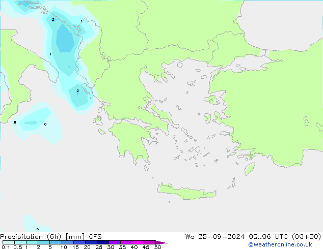 Yağış (6h) GFS Çar 25.09.2024 06 UTC