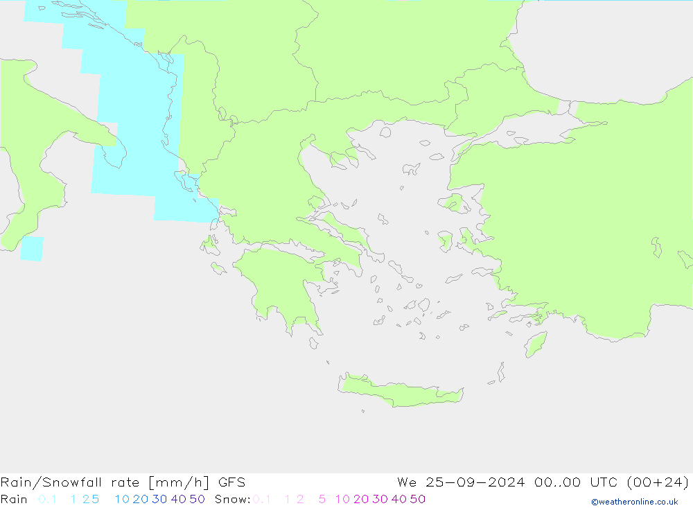 Rain/Snowfall rate GFS We 25.09.2024 00 UTC