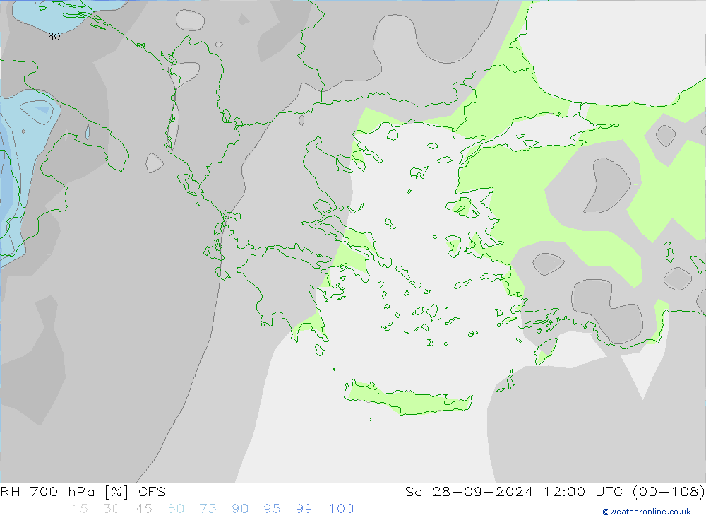 RH 700 hPa GFS Sáb 28.09.2024 12 UTC