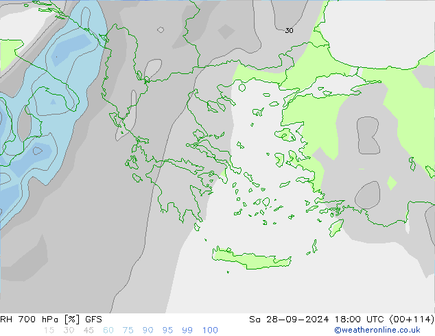 RH 700 hPa GFS Sa 28.09.2024 18 UTC