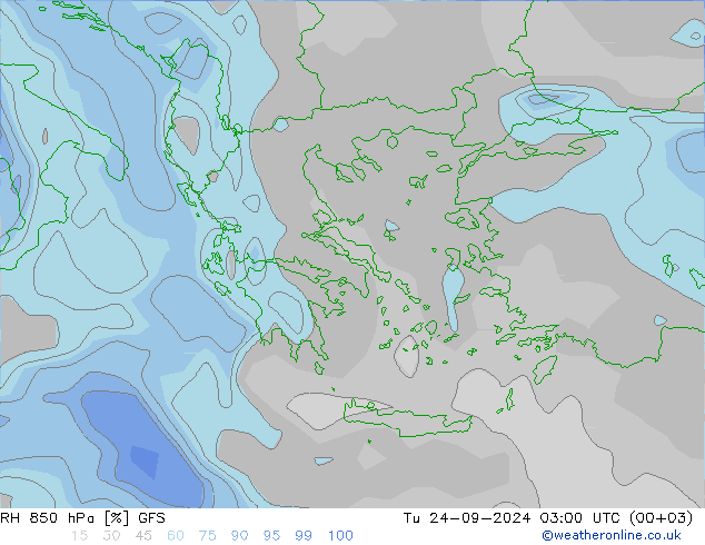 RH 850 hPa GFS Tu 24.09.2024 03 UTC