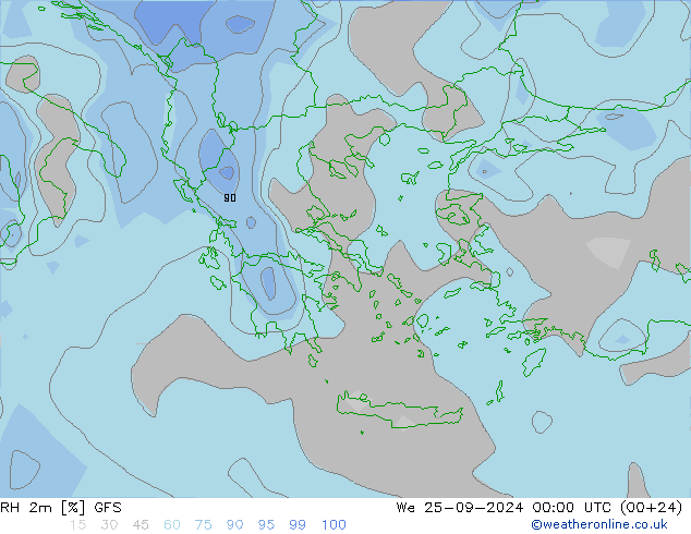 RH 2m GFS mer 25.09.2024 00 UTC