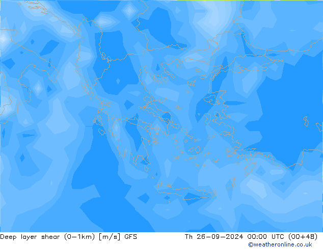 Deep layer shear (0-1km) GFS чт 26.09.2024 00 UTC