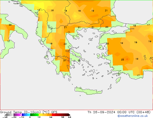 Temperatura del suelo (0-10cm) GFS jue 26.09.2024 00 UTC