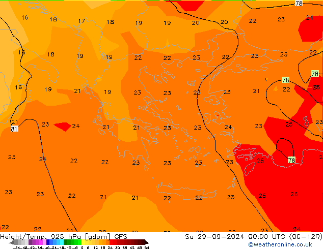 Height/Temp. 925 hPa GFS nie. 29.09.2024 00 UTC