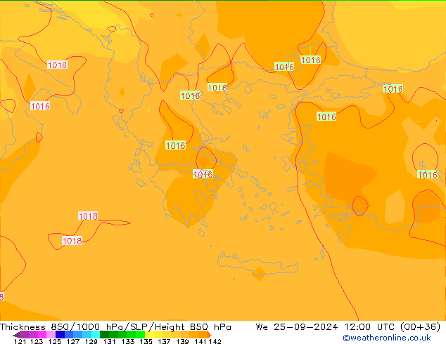 Thck 850-1000 hPa GFS We 25.09.2024 12 UTC