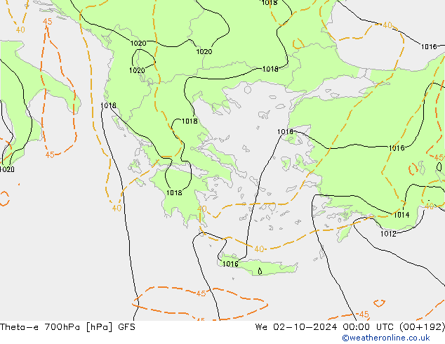Theta-e 700hPa GFS We 02.10.2024 00 UTC