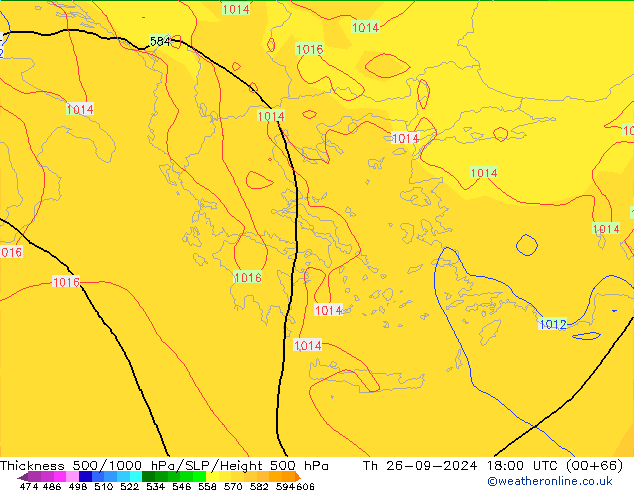 Espesor 500-1000 hPa GFS jue 26.09.2024 18 UTC