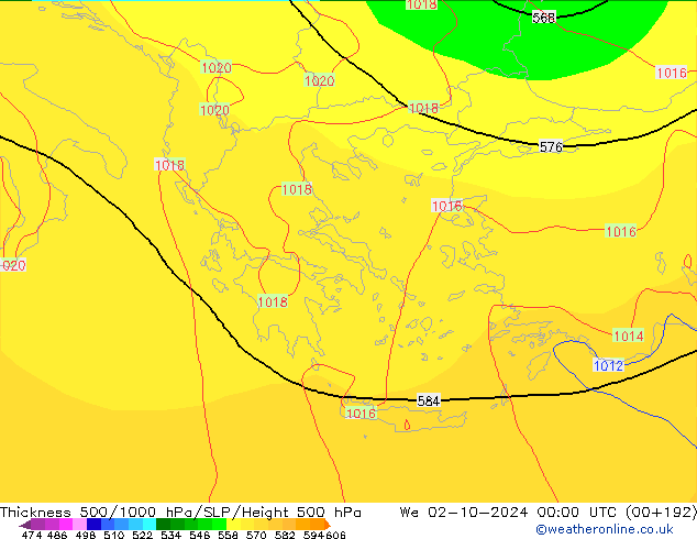 Thck 500-1000hPa GFS mer 02.10.2024 00 UTC