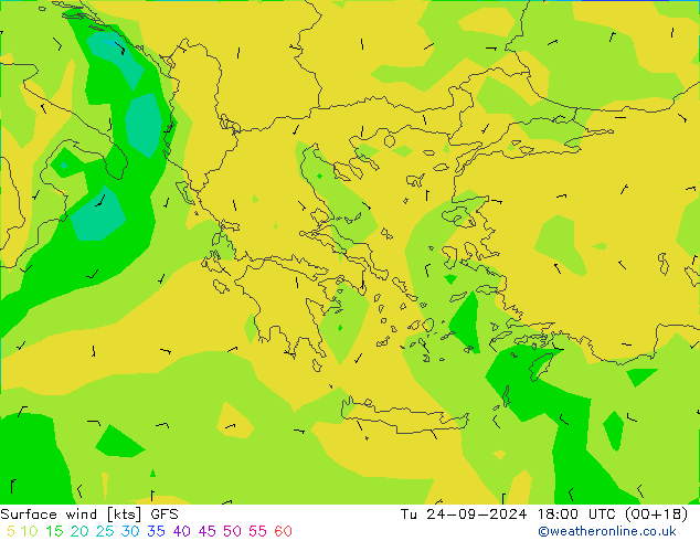 Rüzgar 10 m GFS Sa 24.09.2024 18 UTC