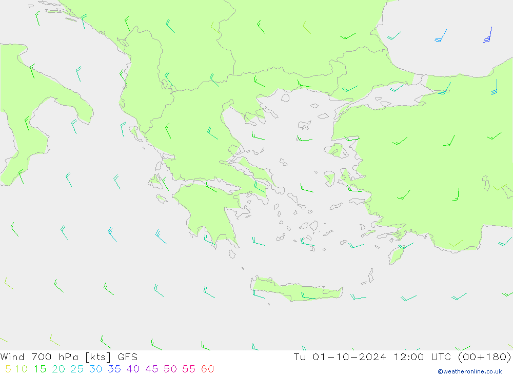 Vento 700 hPa GFS mar 01.10.2024 12 UTC