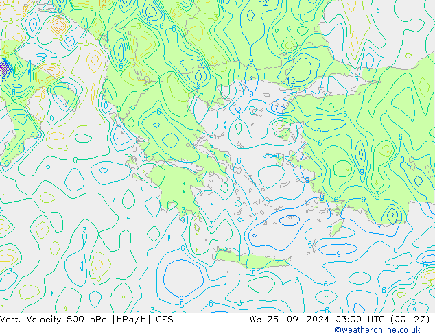 Vert. Velocity 500 hPa GFS mié 25.09.2024 03 UTC