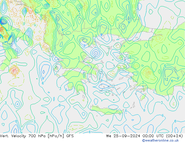 Vert. Velocity 700 hPa GFS mer 25.09.2024 00 UTC