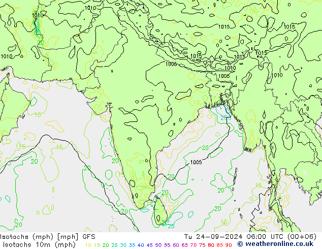 Isotachs (mph) GFS mar 24.09.2024 06 UTC