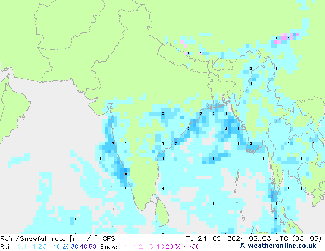 Rain/Snowfall rate GFS Tu 24.09.2024 03 UTC