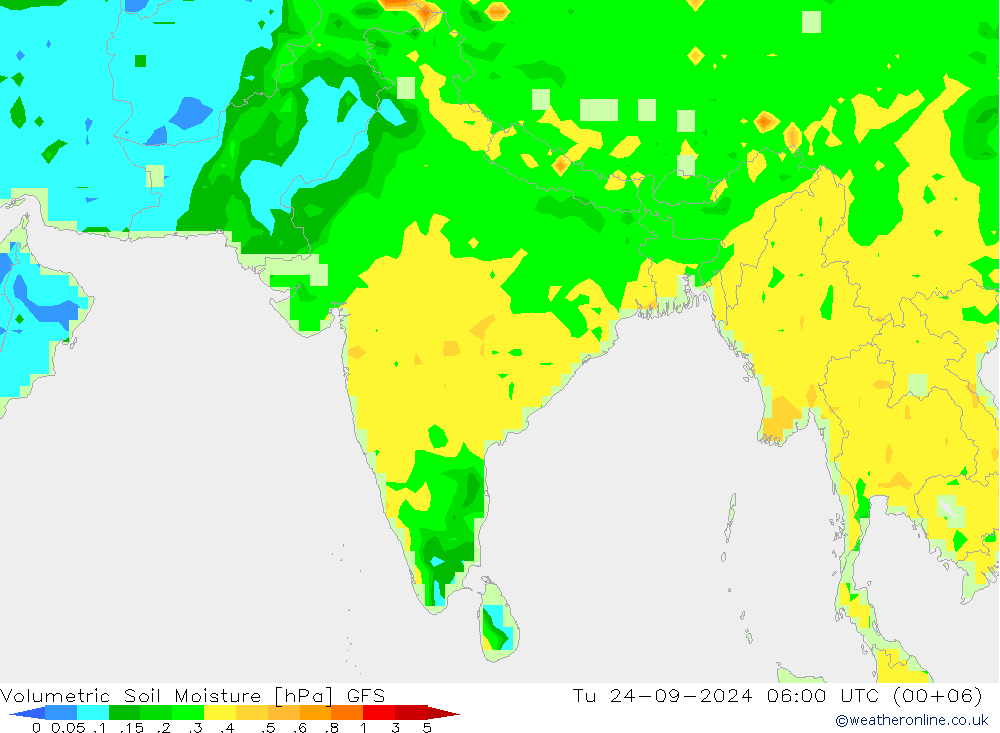 Volumetric Soil Moisture GFS Tu 24.09.2024 06 UTC