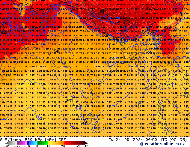 SLP/Temp. 850 hPa GFS Tu 24.09.2024 06 UTC