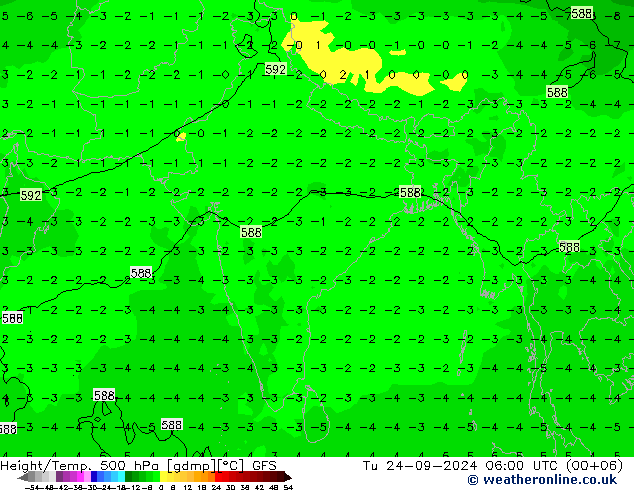 Z500/Rain (+SLP)/Z850 GFS вт 24.09.2024 06 UTC