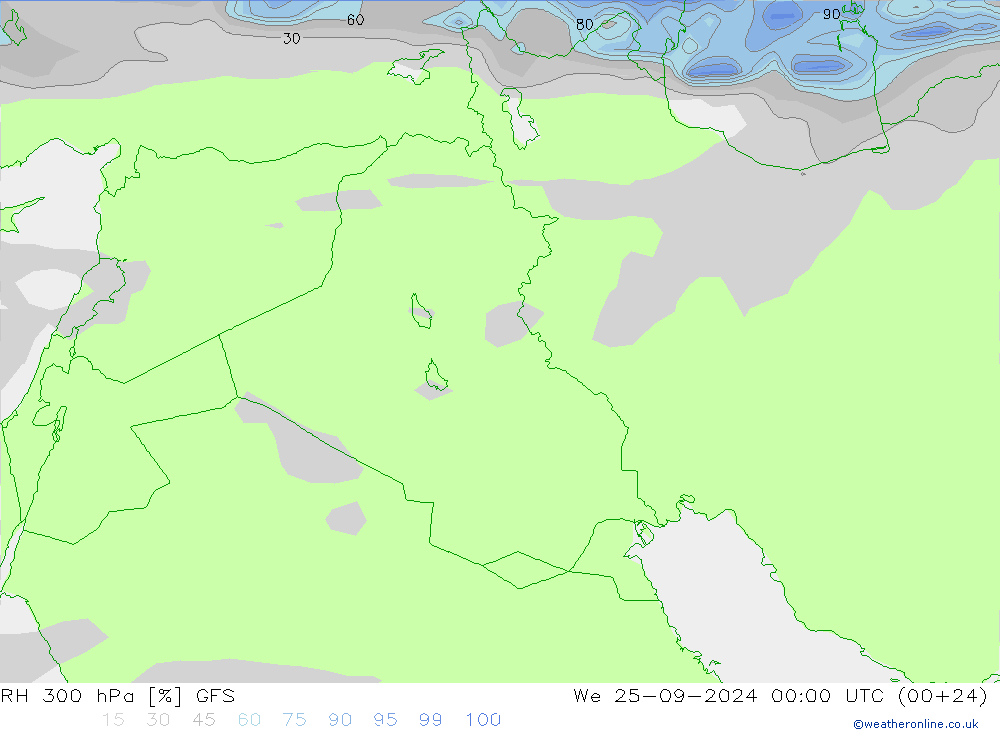 RH 300 hPa GFS We 25.09.2024 00 UTC