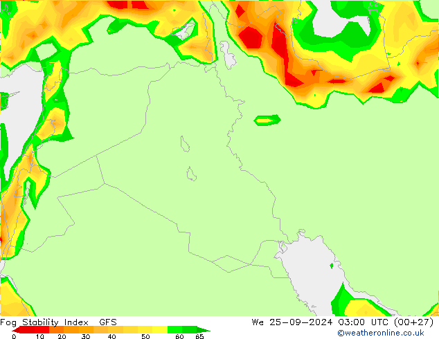 Fog Stability Index GFS śro. 25.09.2024 03 UTC