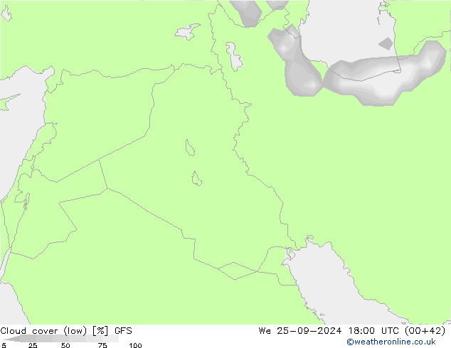 Cloud cover (low) GFS We 25.09.2024 18 UTC