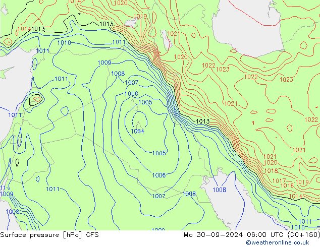 Atmosférický tlak GFS Po 30.09.2024 06 UTC