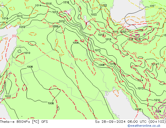 Theta-e 850hPa GFS sáb 28.09.2024 06 UTC