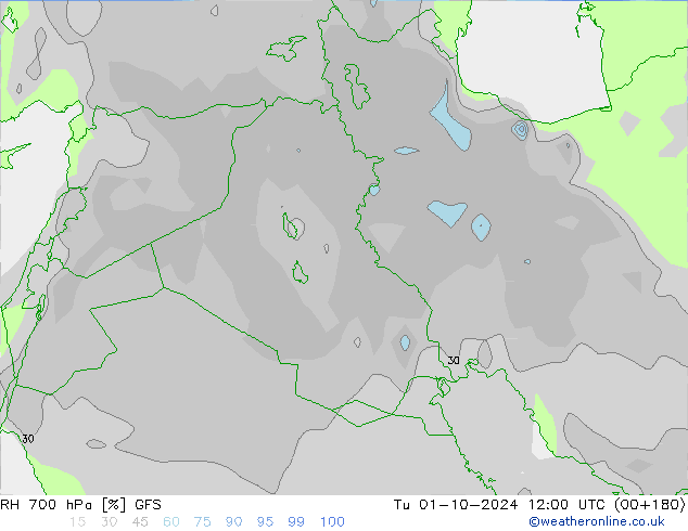 Humidité rel. 700 hPa GFS mar 01.10.2024 12 UTC