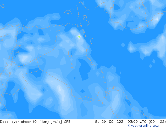 Deep layer shear (0-1km) GFS Вс 29.09.2024 03 UTC