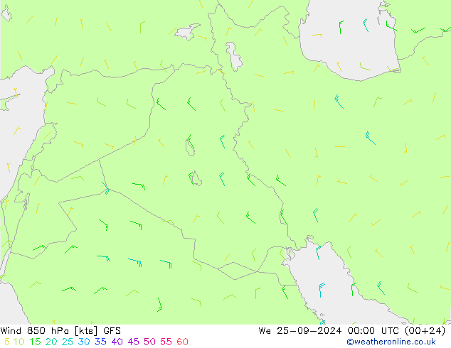 ветер 850 гПа GFS ср 25.09.2024 00 UTC