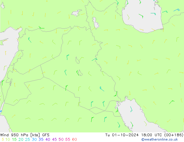 Wind 950 hPa GFS di 01.10.2024 18 UTC