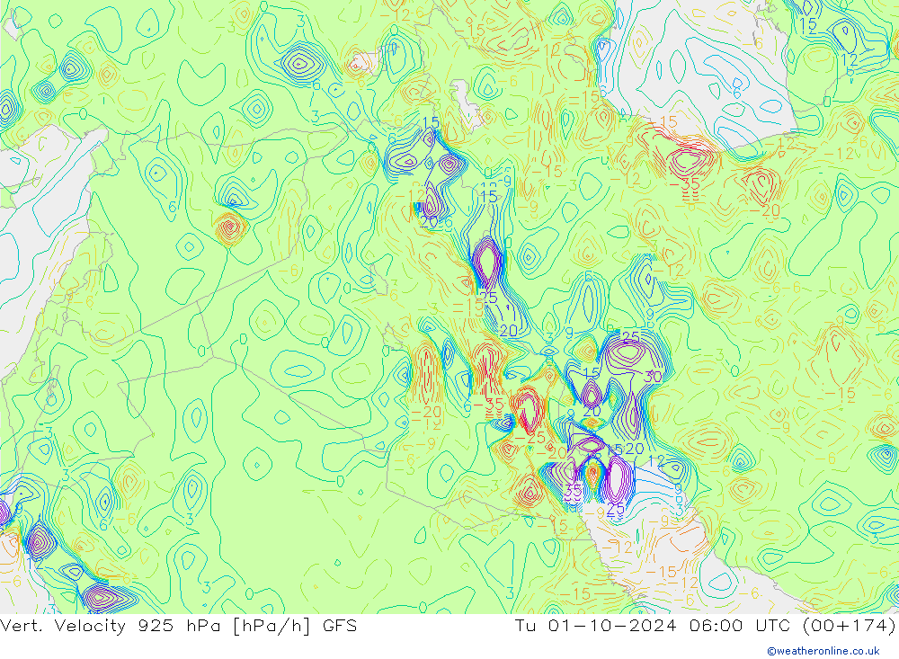 Vert. Velocity 925 hPa GFS Tu 01.10.2024 06 UTC